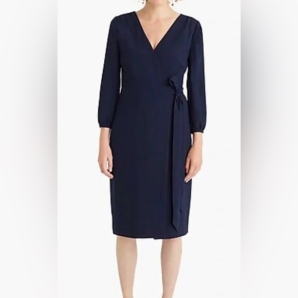 J. Crew navy blue wrap dress.  V-neck 3/4 sleeve fully lined. Perfection. Size 2 - Picture 7 of 7
